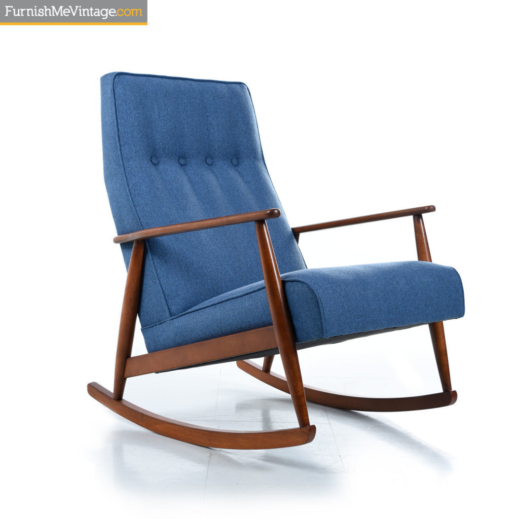 German Beech Mid-Century Modern Blue Rocking Chair