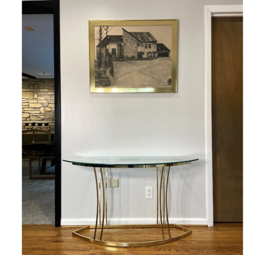 Curved 1970s gold metal sofa table