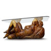 Sensual lovers monkeypod wood carved coffee table with glass top