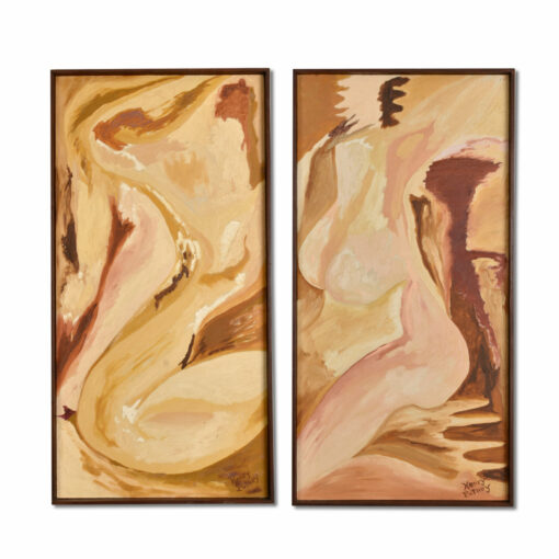 Henry Putney Abstract Female Figure Mid Century Modern Diptych Painting