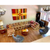 Red orange yellow and brown Scandinavian rya rug area rug wall hanging vintage 1970s.