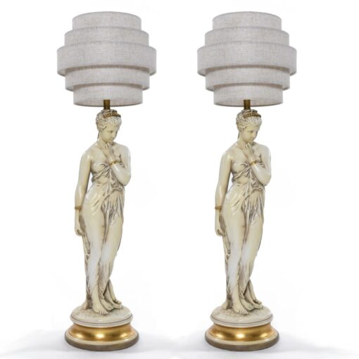 White Greco Roman women chalkware lamps