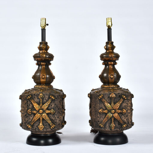 Brutalist vintage 1970s chalkware table lamps