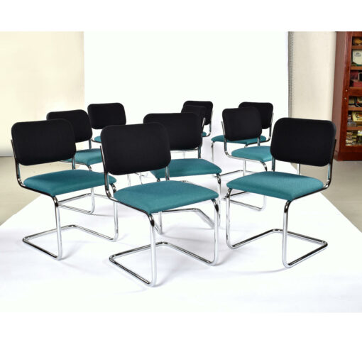 Black and Blue upholstered Marcel Breuer Cesca chairs for Knoll
