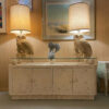 Mid-Century antique white chalkware owl lamps
