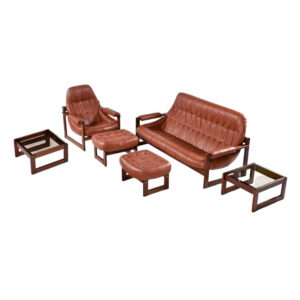 Percival Lafer Cognac Leather & Rosewood MP-163 “Earth” Living Room Set