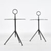 Sculptural minimalist tripod glass and steel side tables
