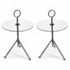 Round glass side tables with tripod metal bases
