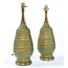 Plasto Mid-Century Modern beehive green lamps with gold bands
