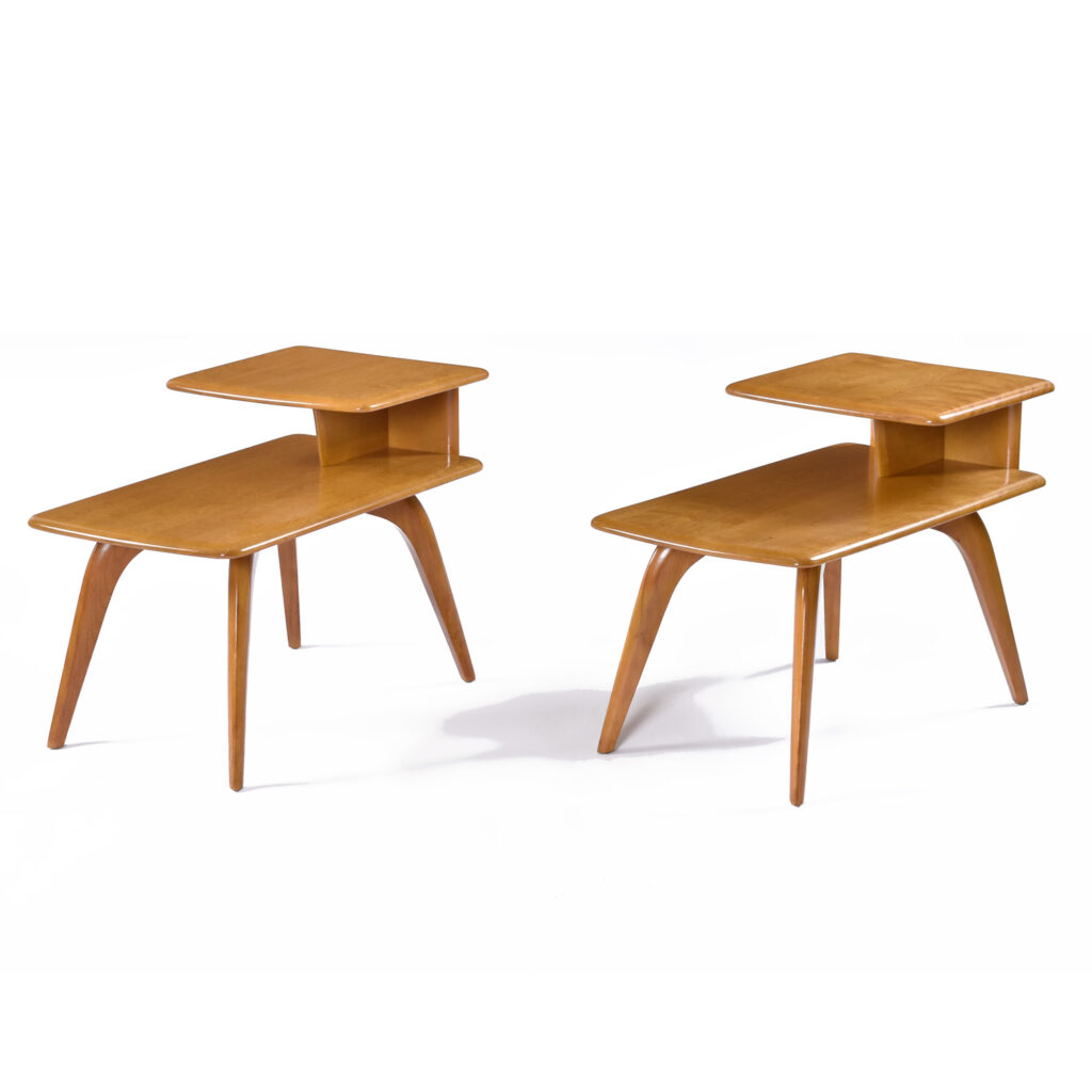 Pair of Restored Heywood Wakefield Wheat Finish Step Tables