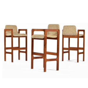 Set of 3 Post Modern Beige Danish Teak Bar Stools By DSCAN
