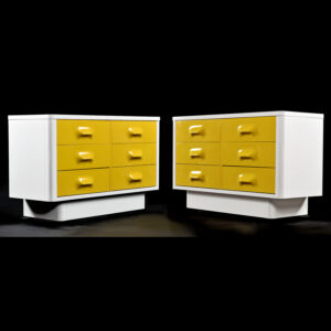 Pair of Restored Vintage Raymond Loewy Style White and Yellow Chapter One Dressers