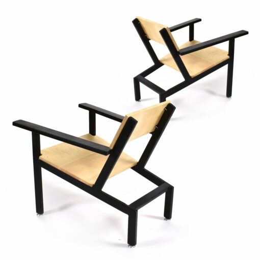 Pair of Moderondack steel and maple lounge chairs