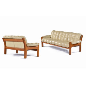 Stressless Ekornes Montana Solid Teak and Leather Loveseat & Sofa Set