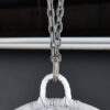 Metal hardware loop and chain included with ceiling mounted wicker hanging chair