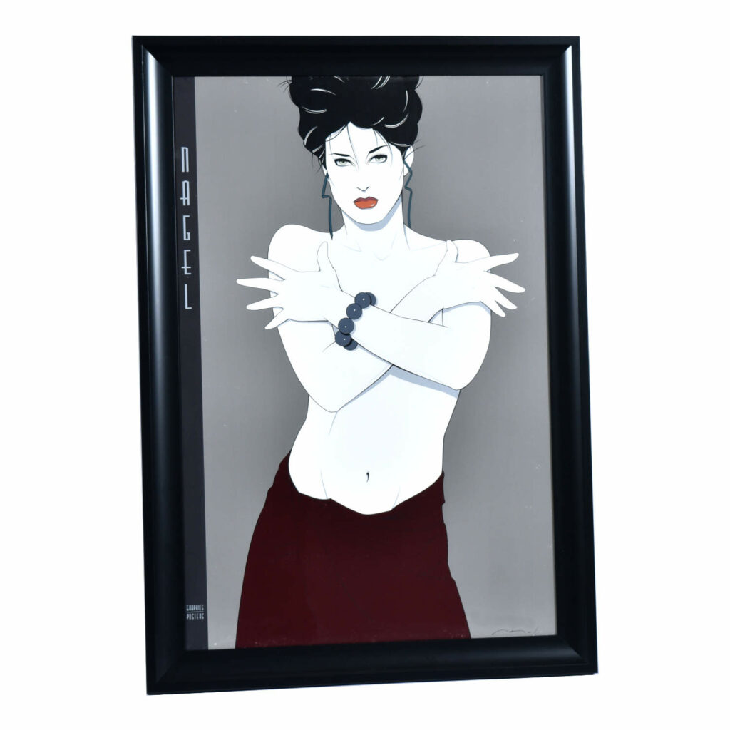 Large Patrick Nagel Vintage 1980s Framed Female Portrait Poster