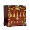 Ornately embellished brass hardware on Asian rosewood chest nightstand