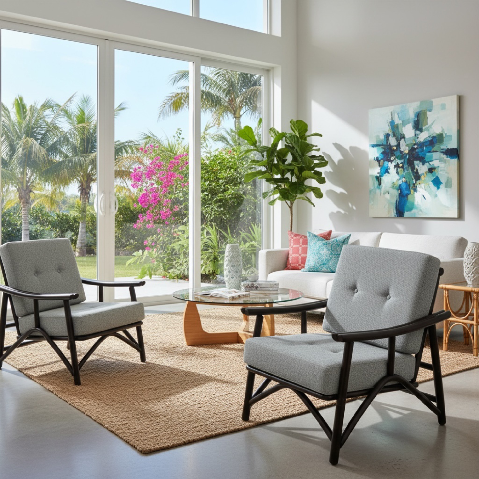 Ficks Reed Far Horizons 1950s rattan lounge chairs