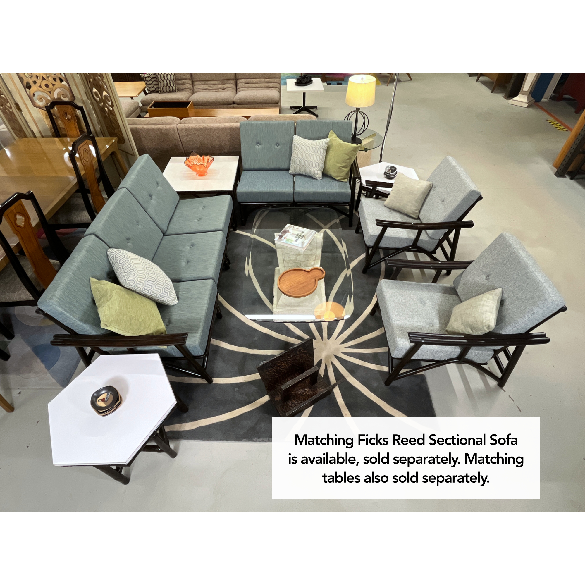 Ficks Reed Far Horizons 1950s rattan lounge chairs and sectional sofa