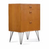 Danish teak three drawer chest on hairpin legs