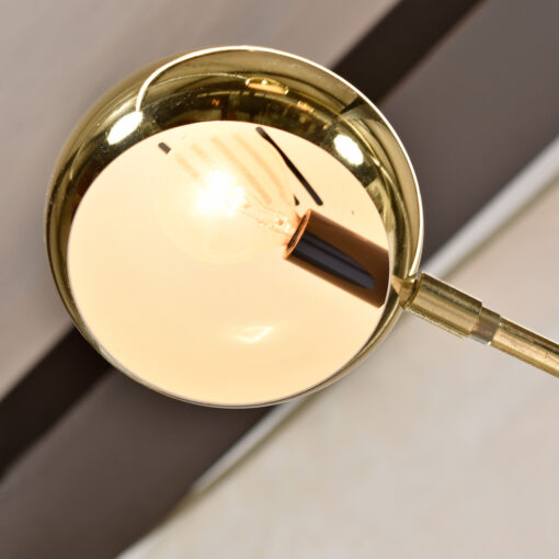 Gold elliptical head on 5 head Guzzini style arch lamp with marble base