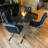 Vintage 1970s black and chrome dining set