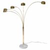 Harvey Guzzini style gold 5 head arch lamp with gray marble base