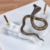 Vintage brass cobra and clear acrylic Lucite executive pen holder