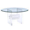 Clear acrylic Lucite pedestal dining table with round glass top