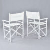 Pair of vintage white rattan directors chairs with canvas slings