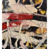Red, white, yellow and black brush strokes on Goldberg abstract painting from the 1960s