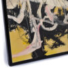 Detail on 1960s Goldberg abstract painting from New York featuring yellow, black and white brush strokes