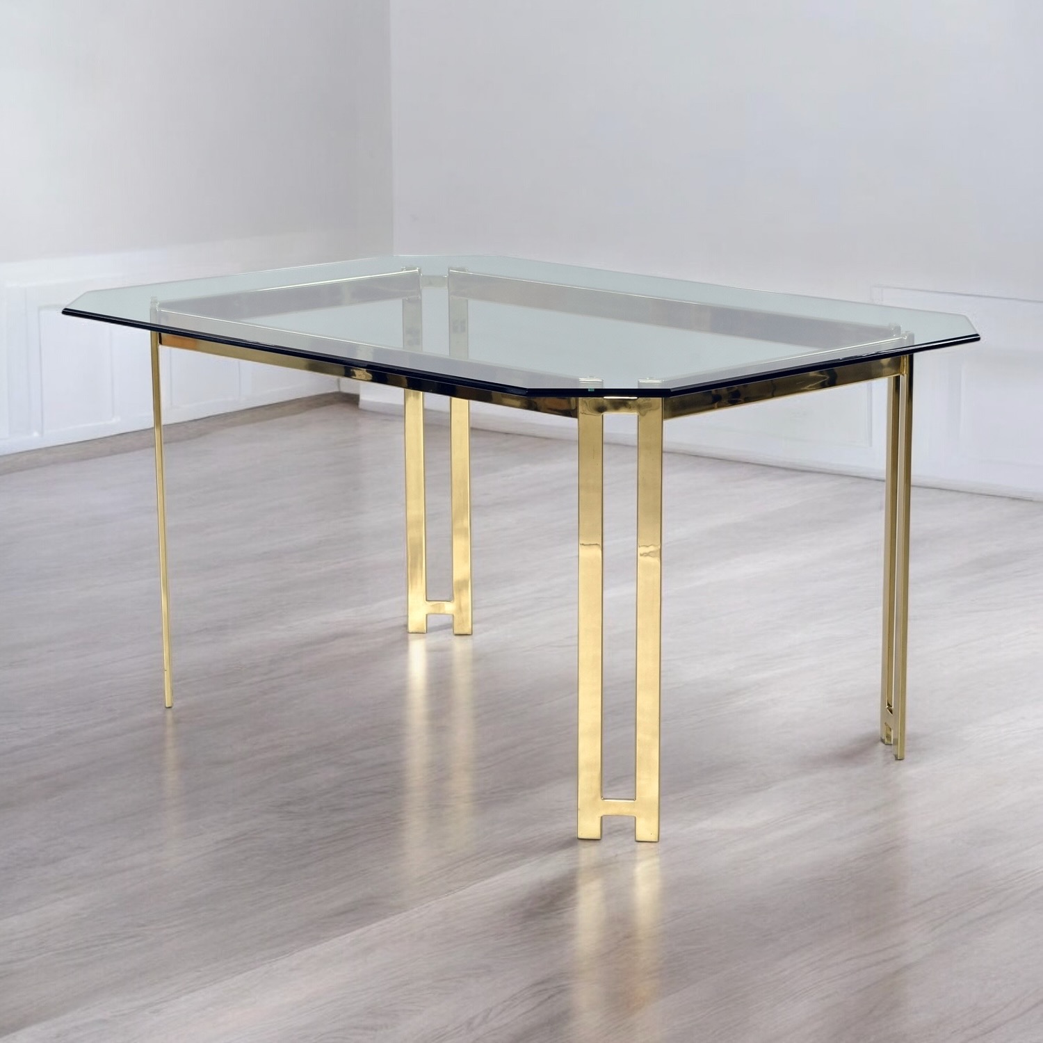 Carsons Art Deco 1980s brass and glass dining table