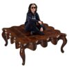 Large square Louis XV parquet top scallop edge square coffee table