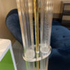 Vintage 1980s Art Deco Lucite clear acrylic and brass torchiere floor lamp