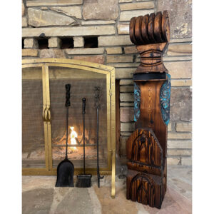 Witco Tiki Mid Century Wood Carved Fireplace Tool Set with Brutalist Accent