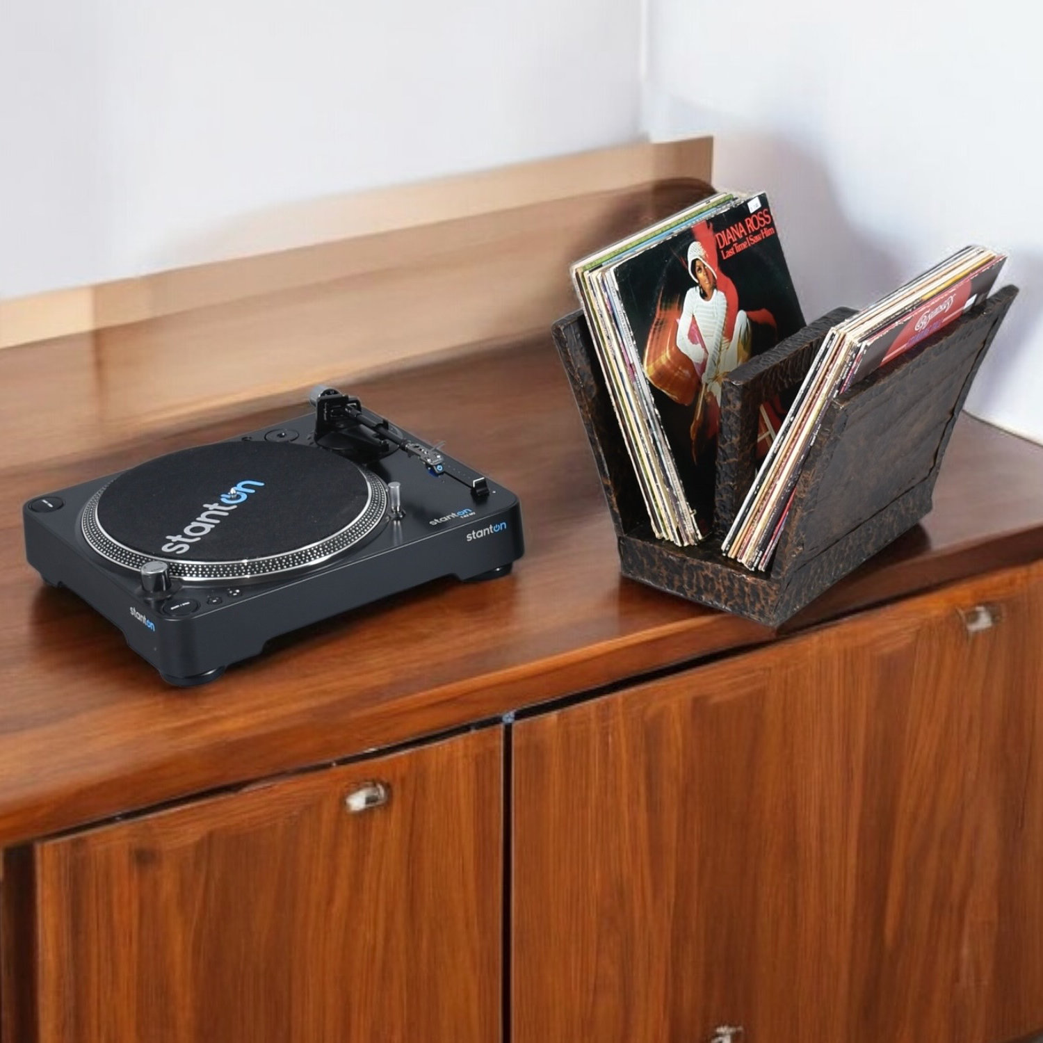 1970s Hammered metal Brutalist magazine rack carrier