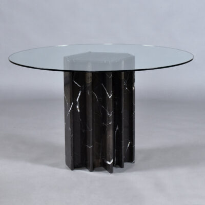 Round Glass Dining Table With Black Marble Pedestal Base