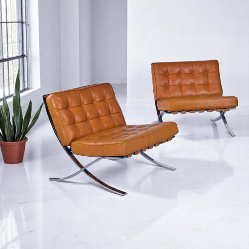 Bernhardt Flair afer Mies Van Der Rohe Butterscotch brown leather Barcelona chairs