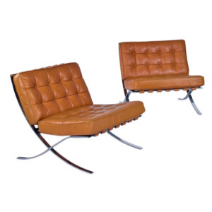 1970s Barcelona Chairs by Bernhardt Flair Division Butterscotch Leather and Chrome