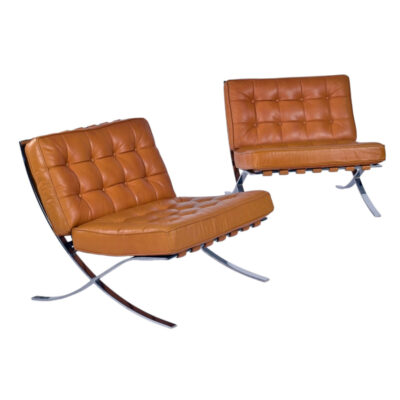 Bernhardt Flair afer Mies Van Der Rohe Butterscotch brown leather Barcelona chairs