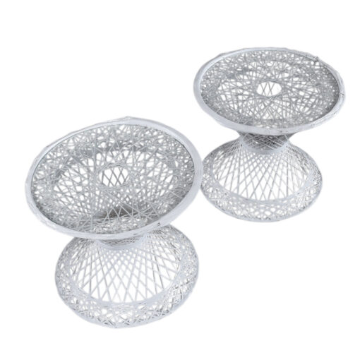 Pair of spun fiberglass Russell Woodard outdoor side tables