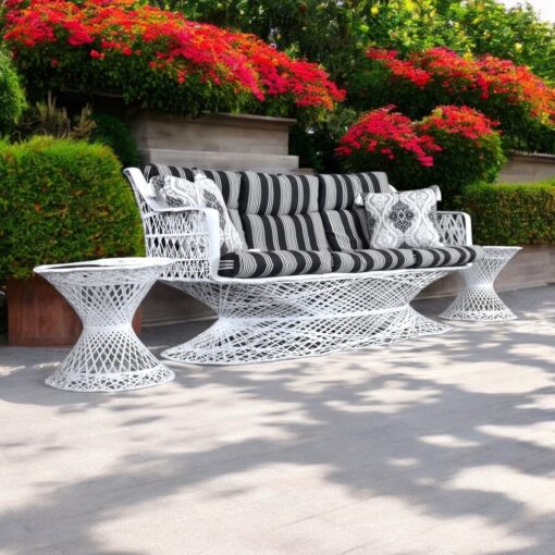 Pair of spun fiberglass Russell Woodard outdoor side tables
