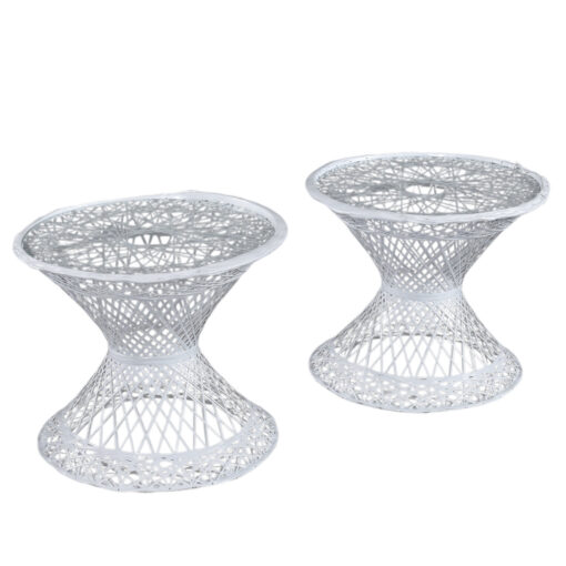 Pair of spun fiberglass Russell Woodard outdoor side tables