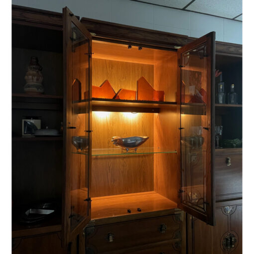 Bernhardt Asian inspired modular wall unit bookcase with china cabinet and dry bar