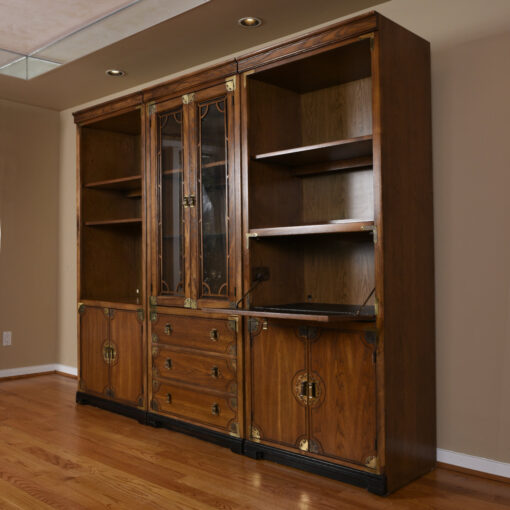 Bernhardt Asian inspired modular wall unit bookcase with china cabinet and dry bar