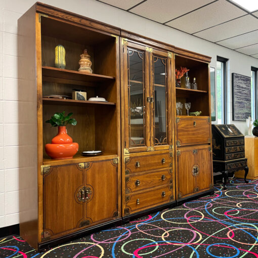 Bernhardt Asian inspired modular wall unit bookcase with china cabinet and dry bar
