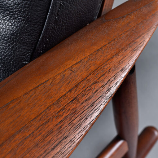 Pair of MM Moreddi Danish teak rocking chairs in new black leather
