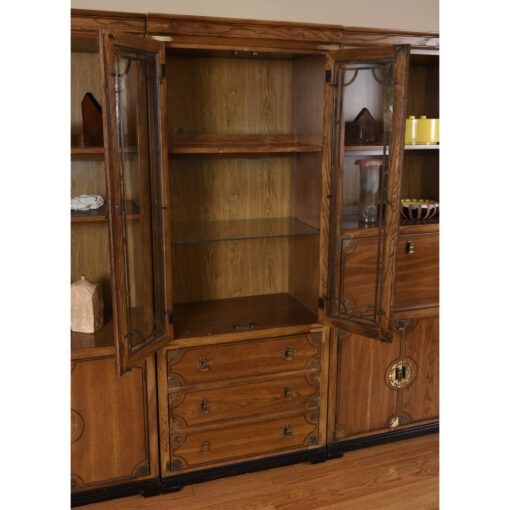Bernhardt Asian inspired modular wall unit bookcase with china cabinet and dry bar