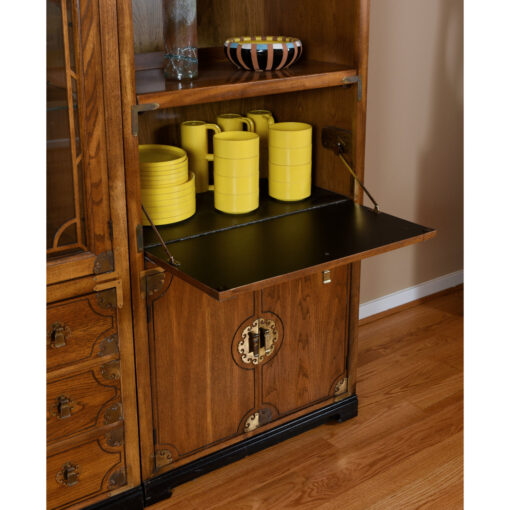 Bernhardt Asian inspired modular wall unit bookcase with china cabinet and dry bar